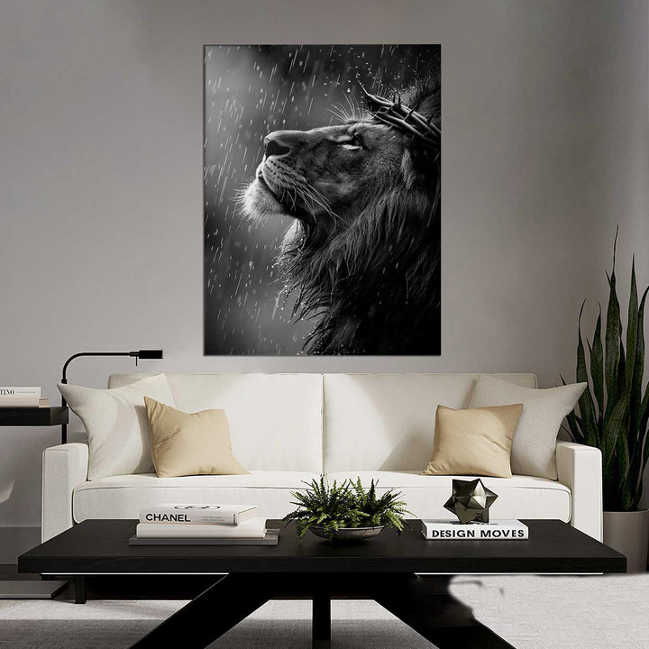 Sacred Lion Canvas Wall Art – Crown of Thorns Lion Print