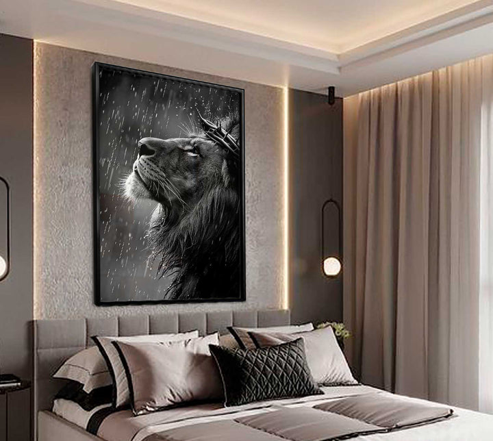 Sacred Lion Canvas Wall Art – Crown of Thorns Lion Print