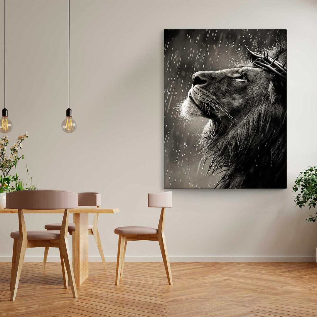Sacred Lion Canvas Wall Art – Crown of Thorns Lion Print