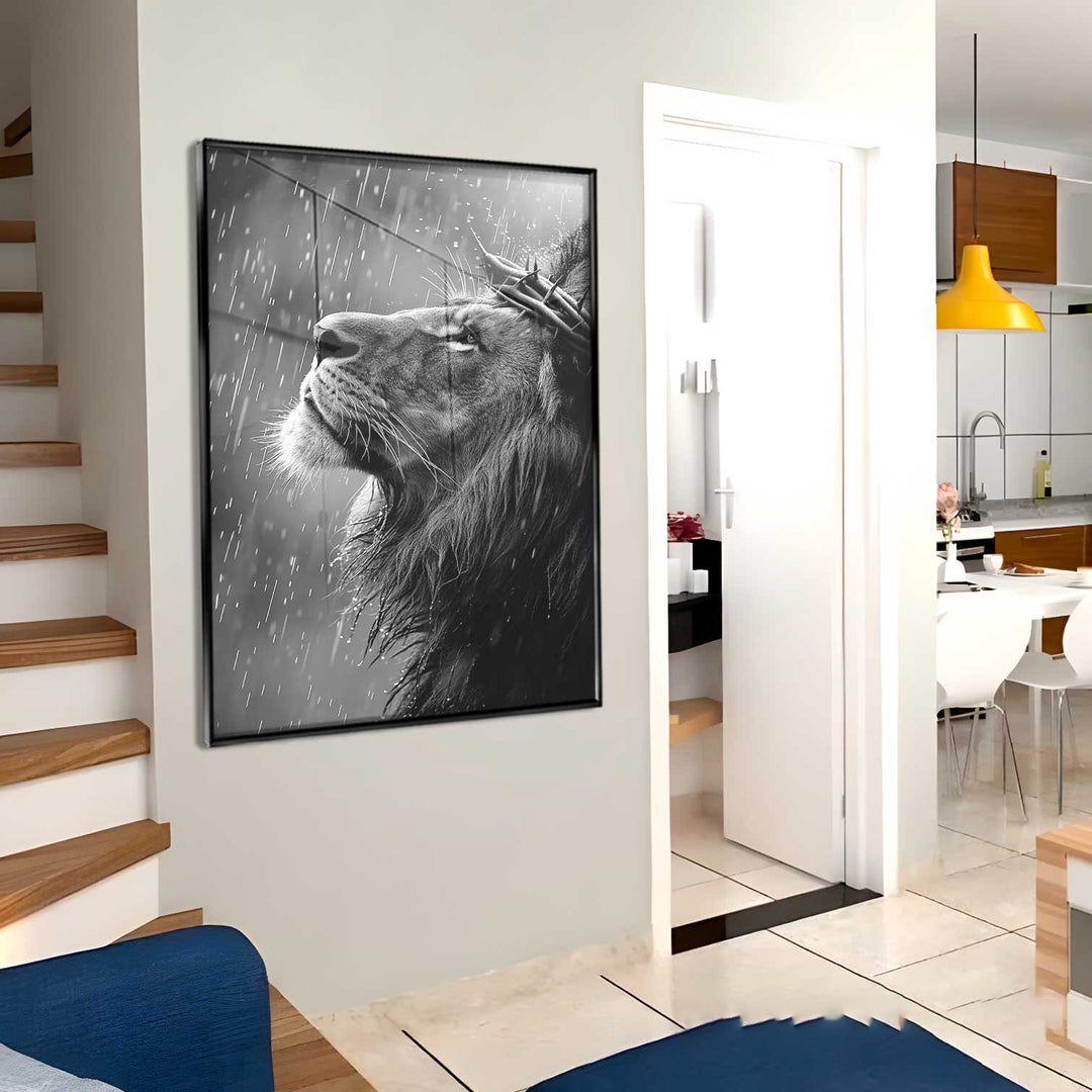 Sacred Lion Canvas Wall Art – Crown of Thorns Lion Print