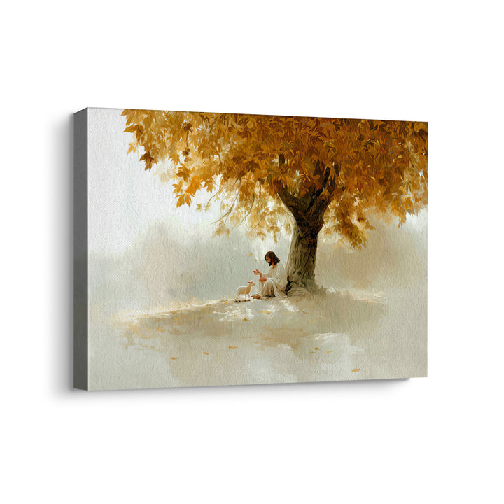 Jesus With Lamb Near Tree Minimal