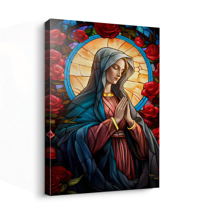 Mary and the Rose Garden Canvas Print – Spiritual Wall Art