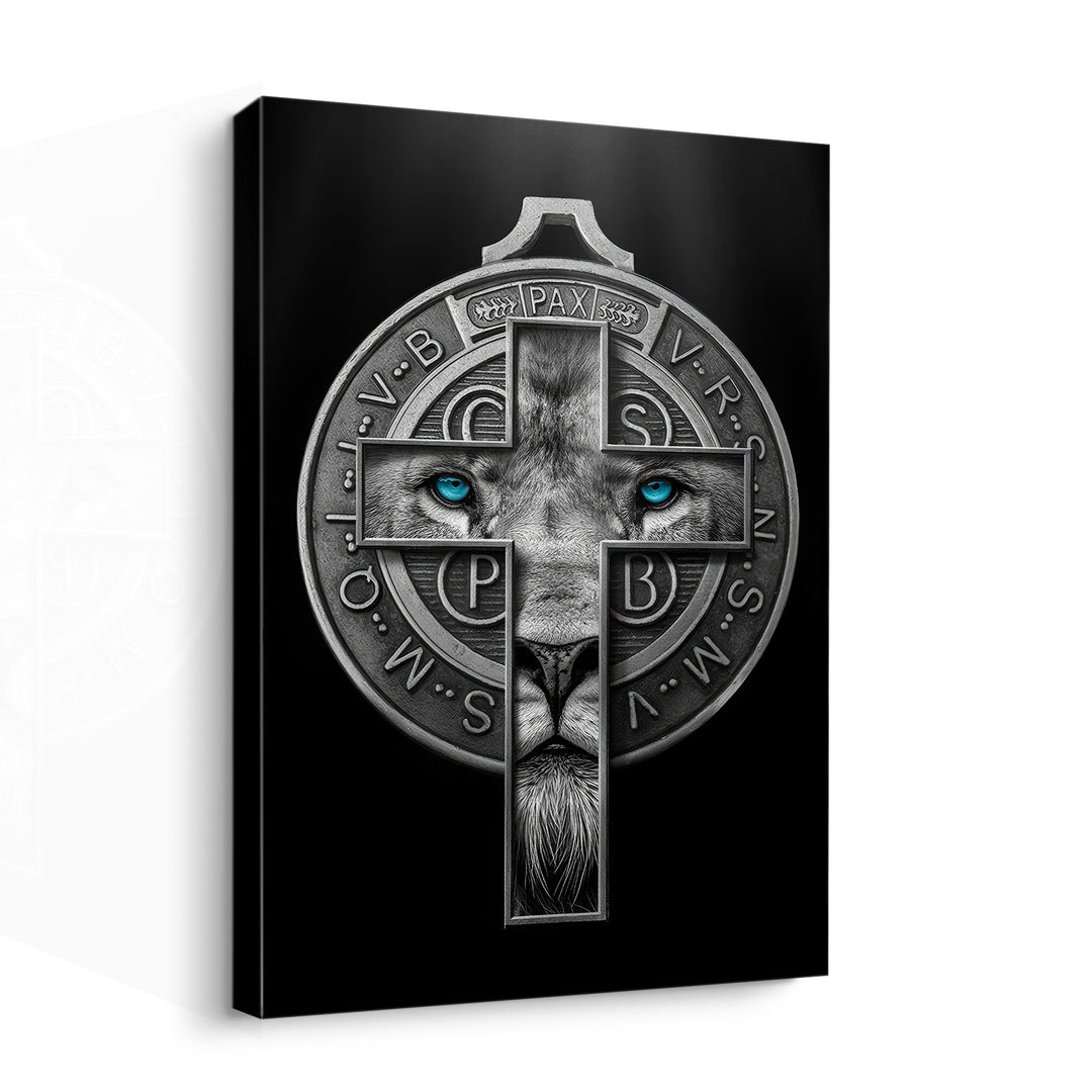 Painting Lion of Judah and Medal of Saint Benedict