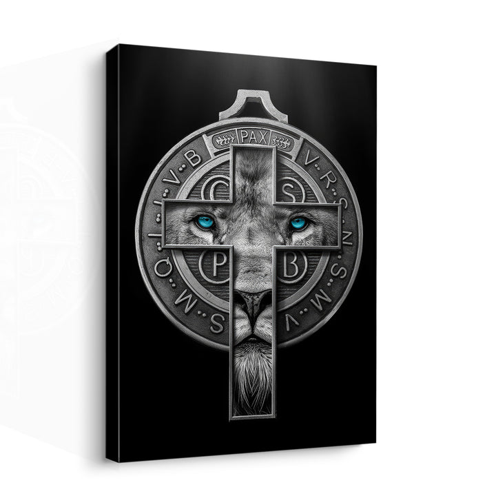 Painting Lion of Judah and Medal of Saint Benedict