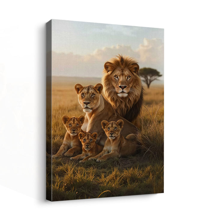 Lion Family in Savannah Canvas – Wild Animal Wall Art