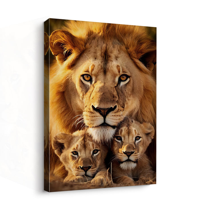 Cozy Lion Family With 2 Cubs