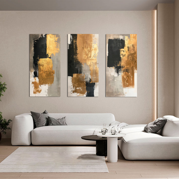 Abstract Painting Gold Contrasts 3 Pieces