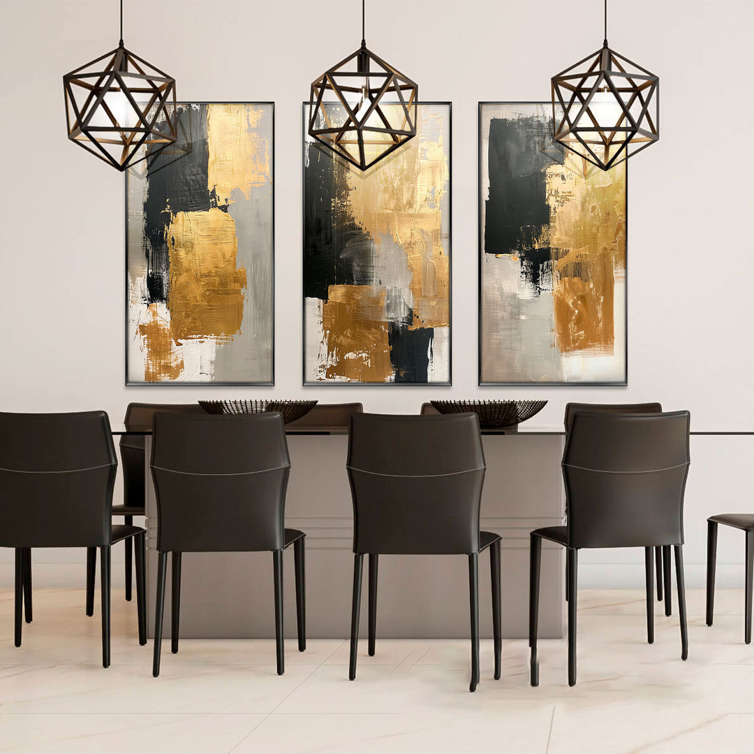 Abstract Painting Gold Contrasts 3 Pieces
