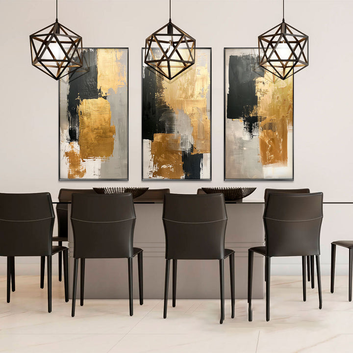 Abstract Painting Gold Contrasts 3 Pieces