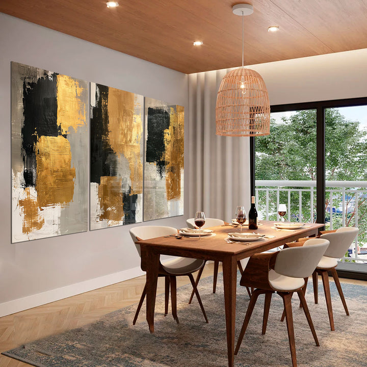 Abstract Painting Gold Contrasts 3 Pieces
