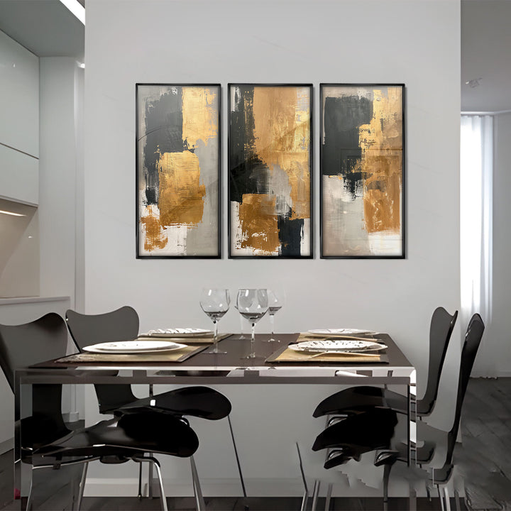 Abstract Painting Gold Contrasts 3 Pieces