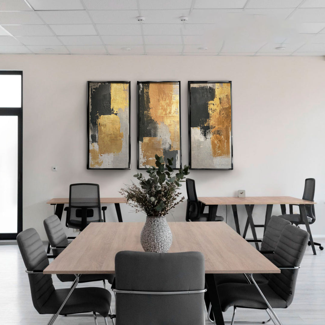 Abstract Painting Gold Contrasts 3 Pieces