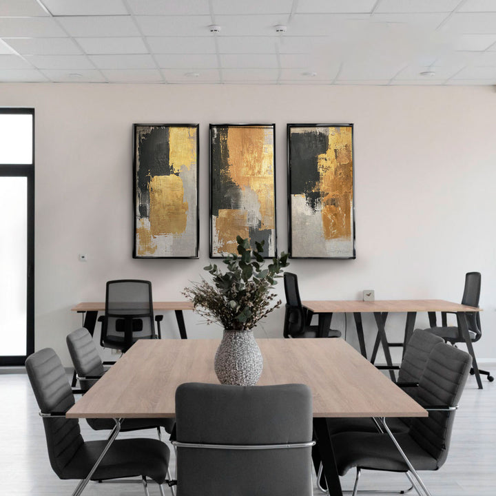 Abstract Painting Gold Contrasts 3 Pieces