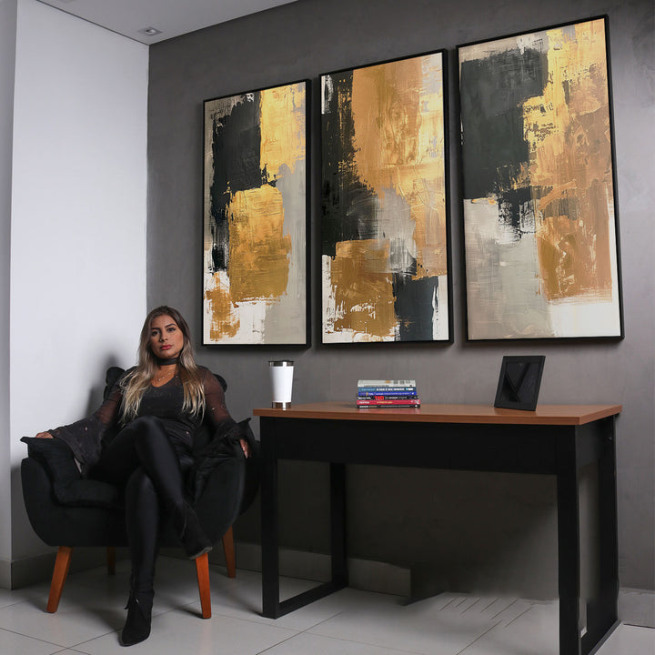 Abstract Painting Gold Contrasts 3 Pieces