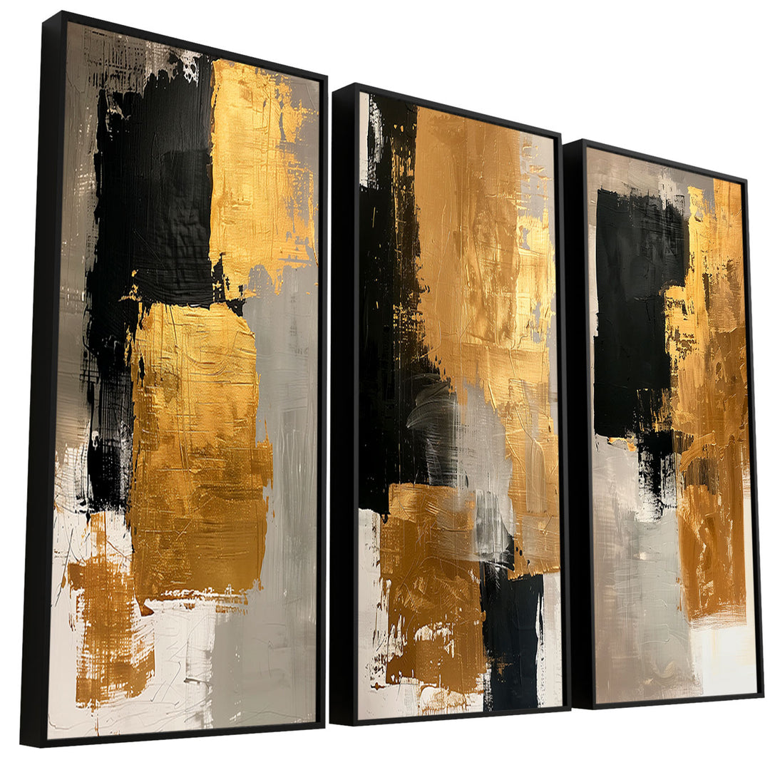Abstract Painting Gold Contrasts 3 Pieces