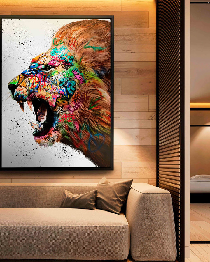 Lion Graffiti Pop Wall Art Canvas Print