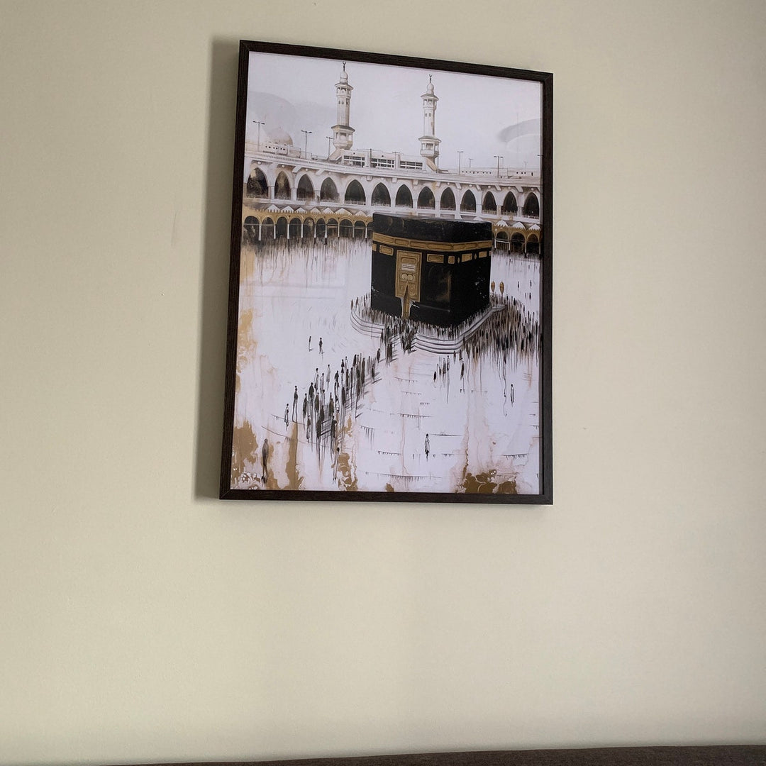 Abstract Islamic wall art depicting Masjid Al Haram Grand Mosque in Mecca with refined design