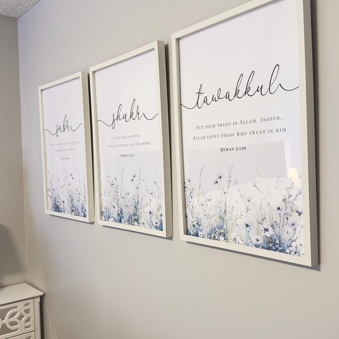 Three prints arranged as a cohesive Floral Islamic Art display