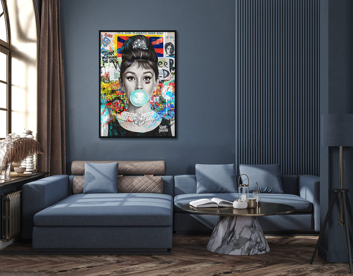 Audrey Hepburn Bubble Gum Graffiti Street Wall Art Canvas Print