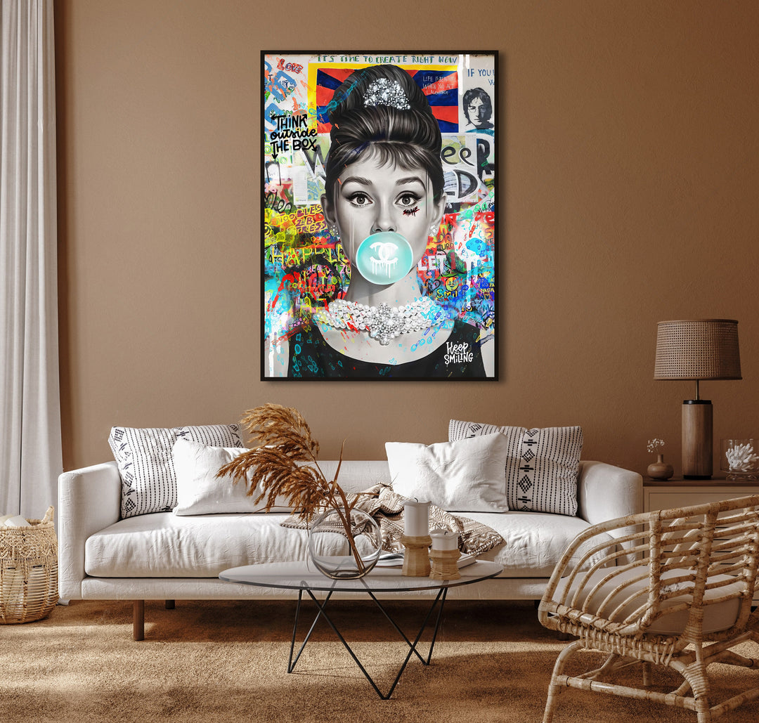 Audrey Hepburn Bubble Gum Graffiti Street Wall Art Canvas Print