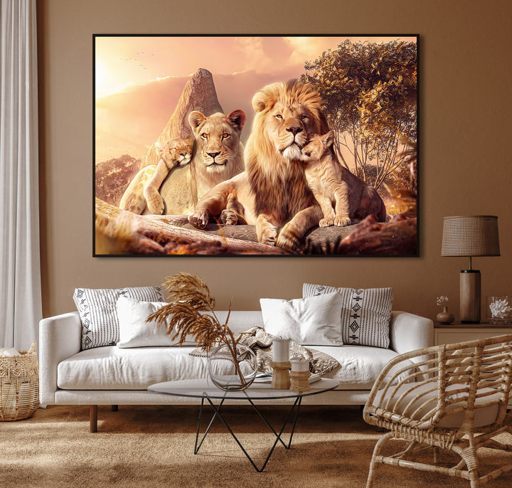 Lion Family Sunset Canvas Print