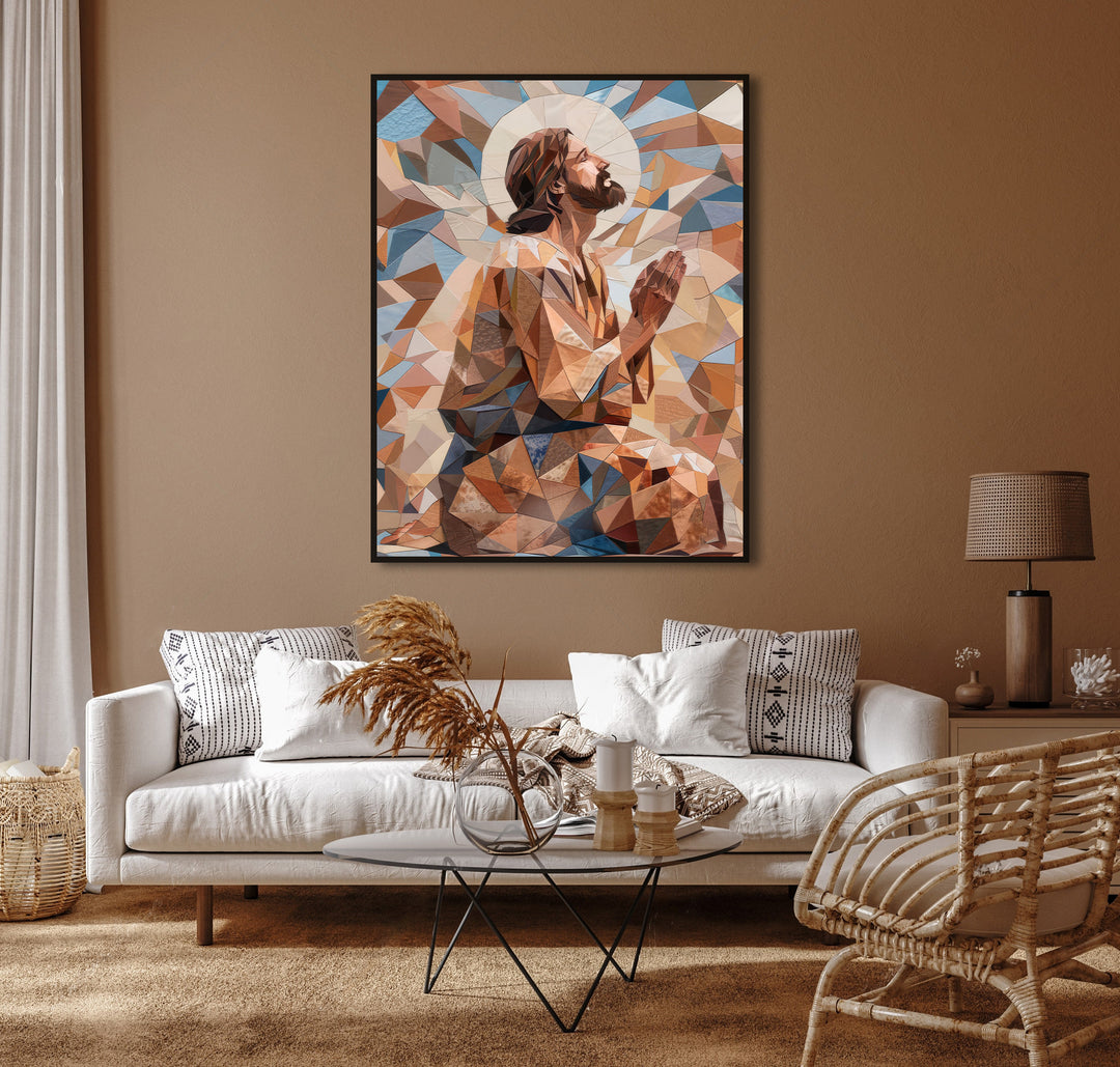 Jesus Geometric Textures Frame  Modern Religious Wall Art Abstract Canvas Print