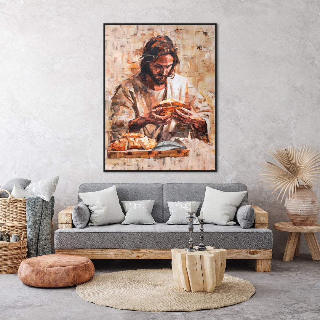 Jesus With a Bread Abstract Sacred Wall Art