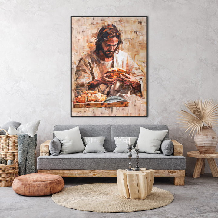 Jesus With a Bread Abstract Sacred Wall Art