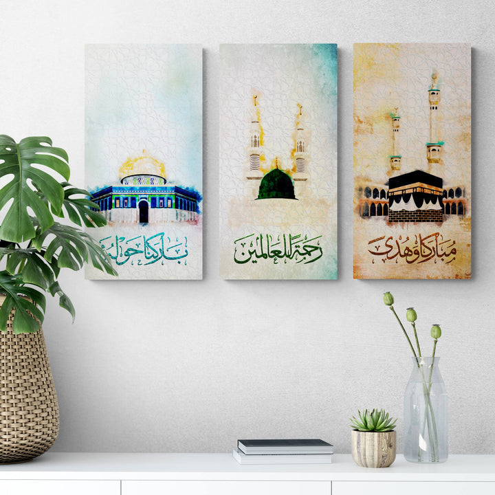 Kaaba, Nabawi, Aqsa Islamic Wall Art - Abstract Colors Islamic Wall Art