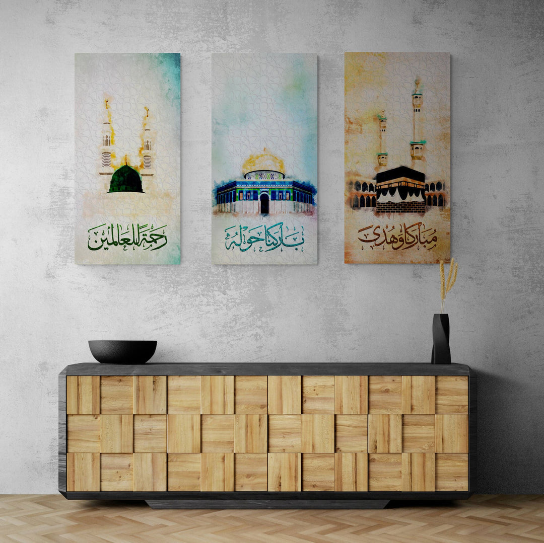 Kaaba, Nabawi, Aqsa Islamic Wall Art - Abstract Colors Islamic Wall Art