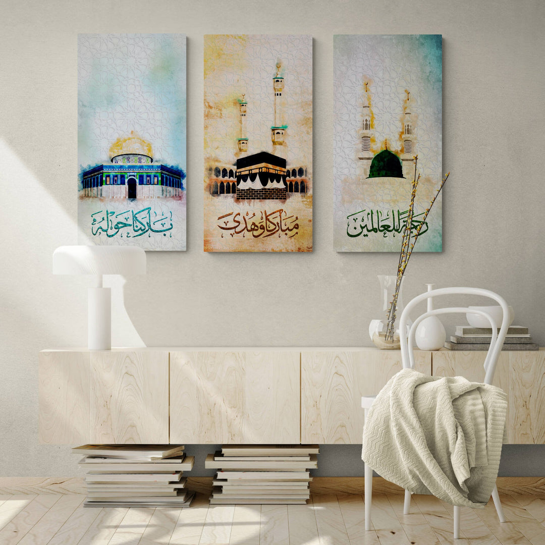 Kaaba, Nabawi, Aqsa Islamic Wall Art - Abstract Colors Islamic Wall Art