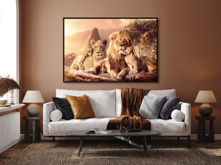 Lion Family Sunset Canvas Print