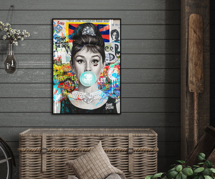 Audrey Hepburn Bubble Gum Graffiti Street Wall Art Canvas Print