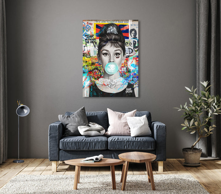 Audrey Hepburn Bubble Gum Graffiti Street Wall Art Canvas Print