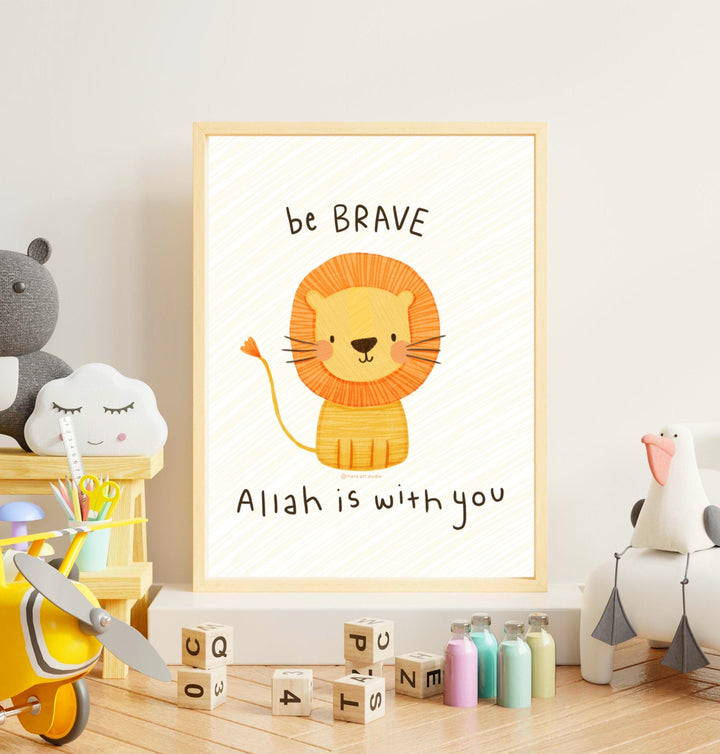 Be Brave Lion Print | Islamic Kids Wall Art | Children's Eid Gift | Ramadan Gift for Kids | Islamic Nursery Decor