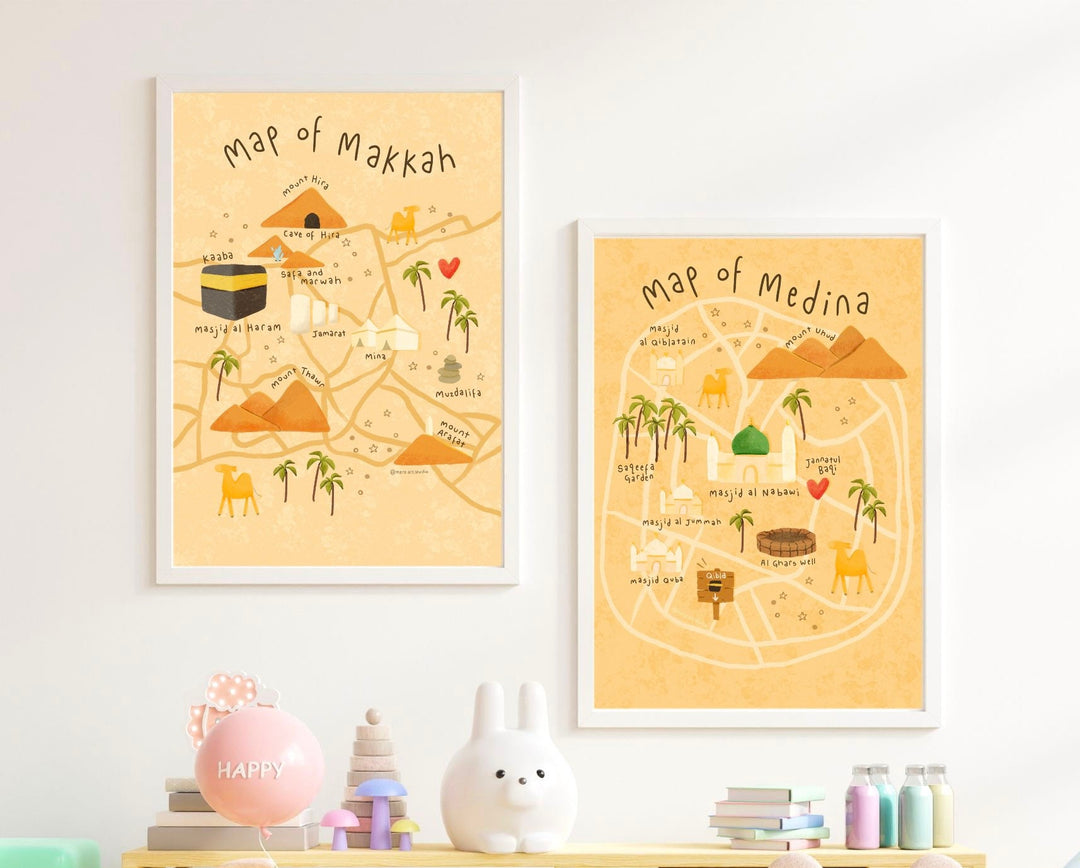 Makkah & Medina Map Prints | Islamic Kids Wall Art | Children's Room Decor | Islamic Nursery Decor