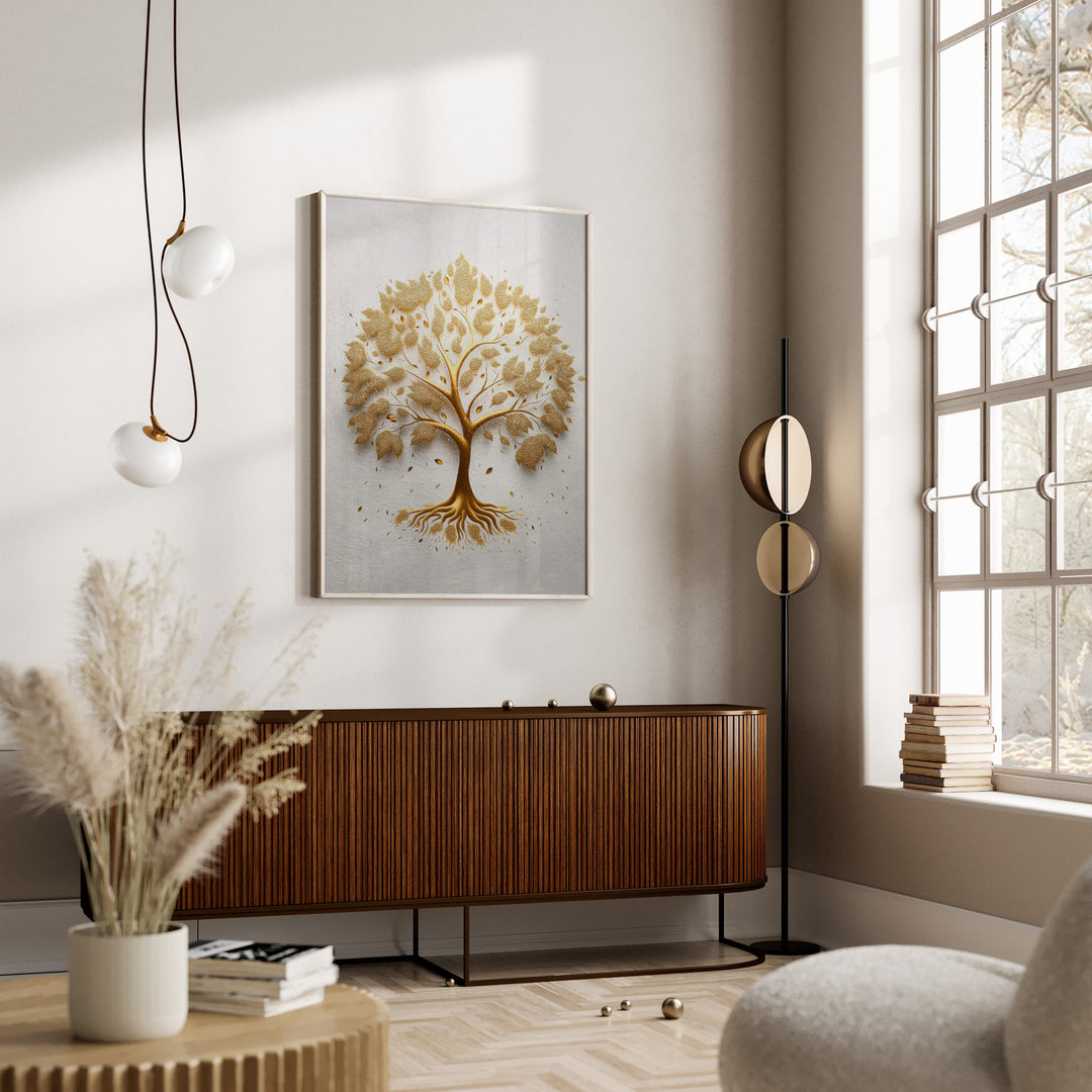 Tree of Life Abstract Golden Canvas Print