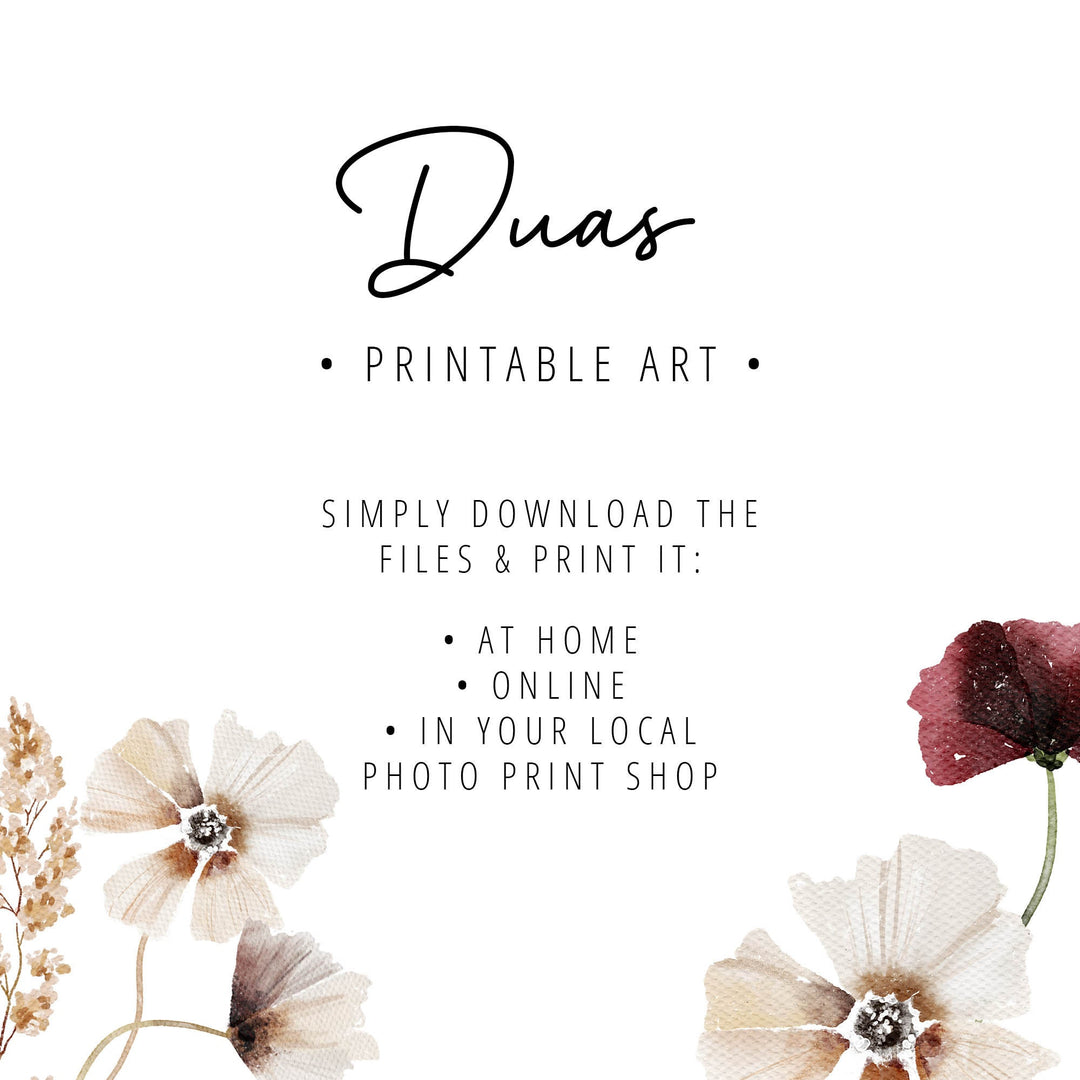 Unframed bathroom wall art print featuring Dua for toilet