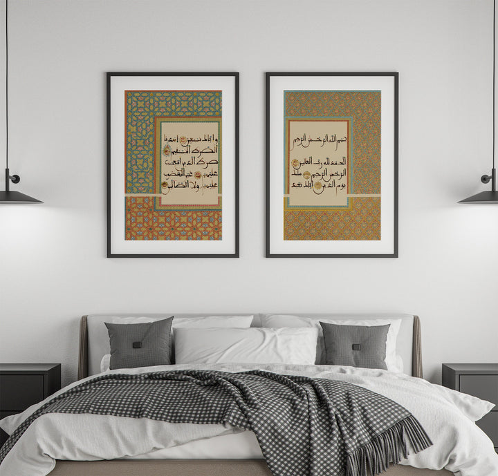 Two-piece wall art set shown ready to hang, coordinating frames