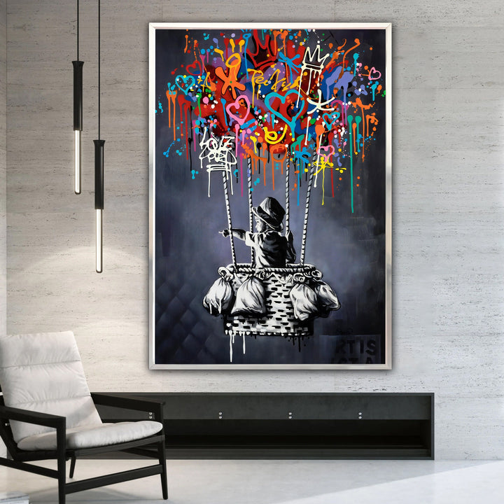 Detail shot of crisp edges and bold silhouette on the balloon wall art