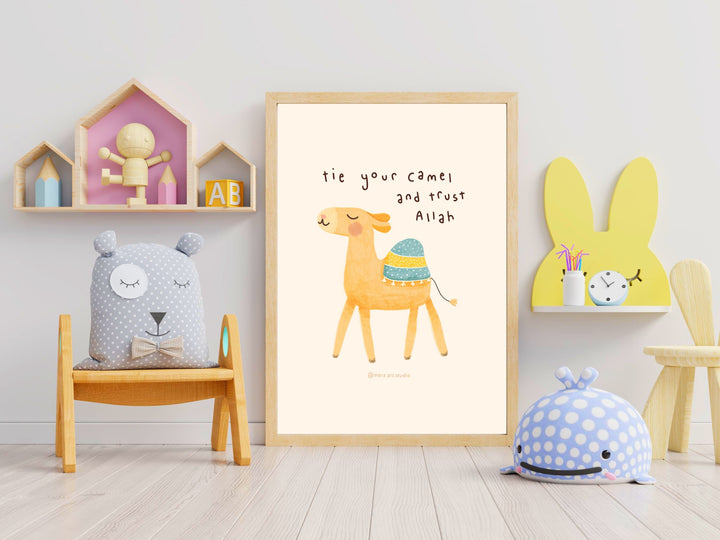 Tie Your Camel Print | Islamic Kids Wall Art | Children's Eid Gift | Ramadan Gift for Kids | Islamic Nursery Decor