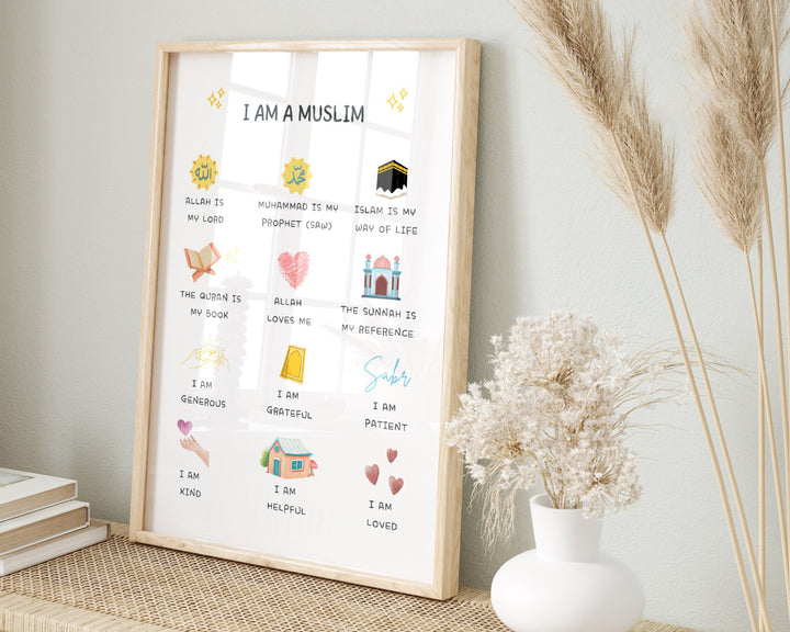 Islamic Affirmations print | Positive Affirmations for Muslim Kids | I am poster | Islamic Nursery Art