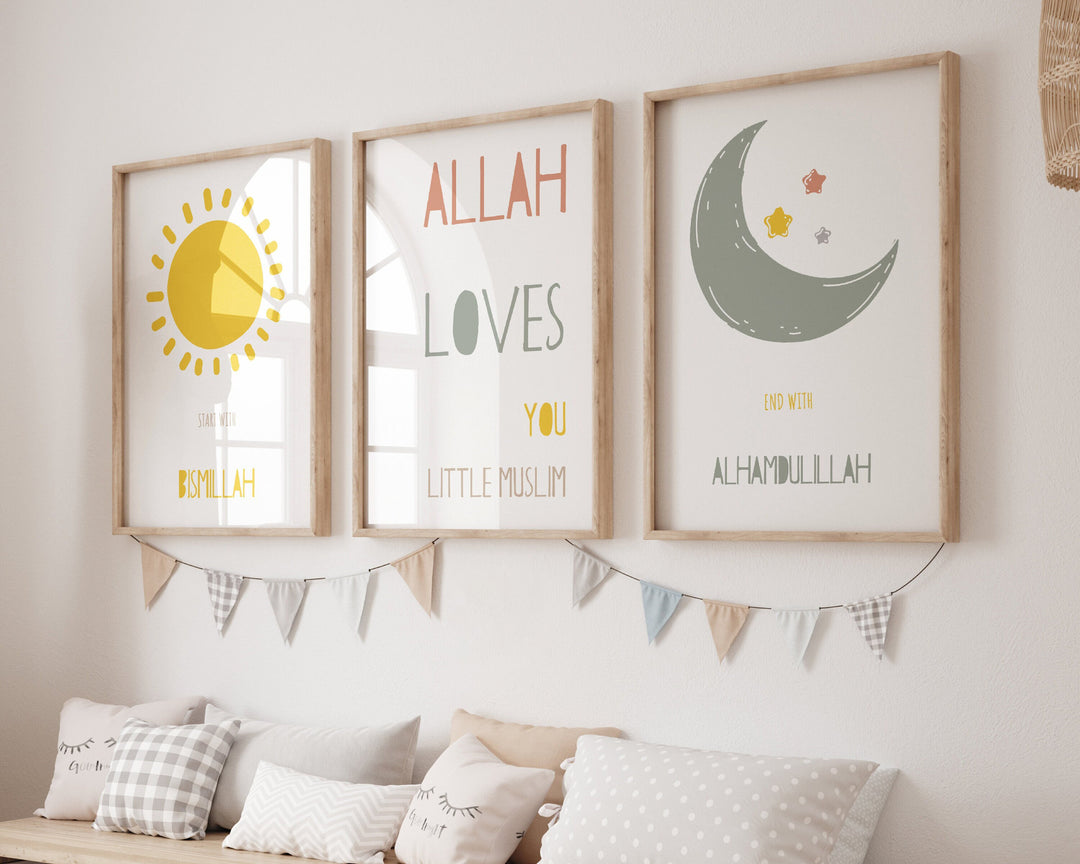 Islamic Nursery Art Set (Bismillah, Affirmation, Islamic Poster)