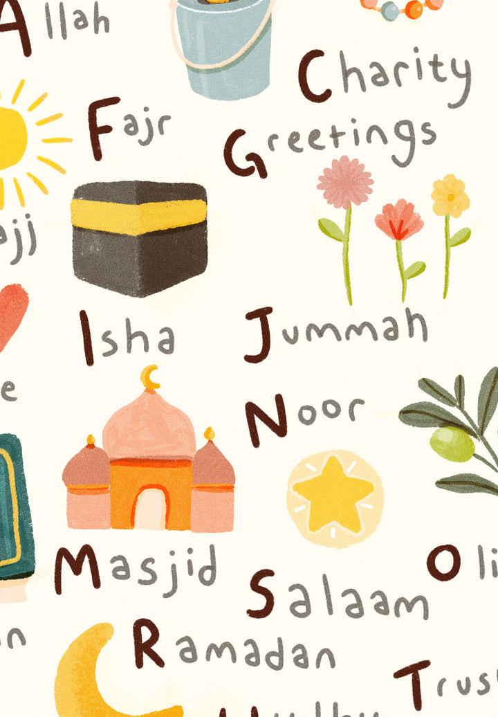 Islamic Alphabet Print | Islamic Kids Wall Art | Children's Room Decor | Islamic Nursery Print