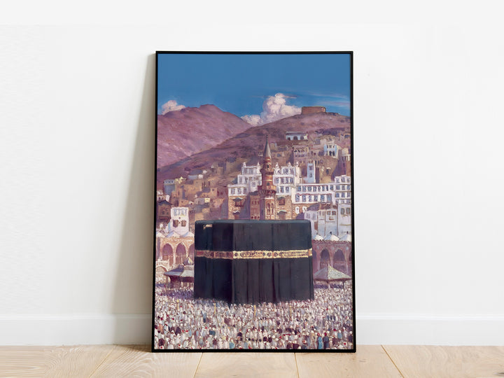 Heritage Islamic art print showing Kaaba in Mekka with ornate design