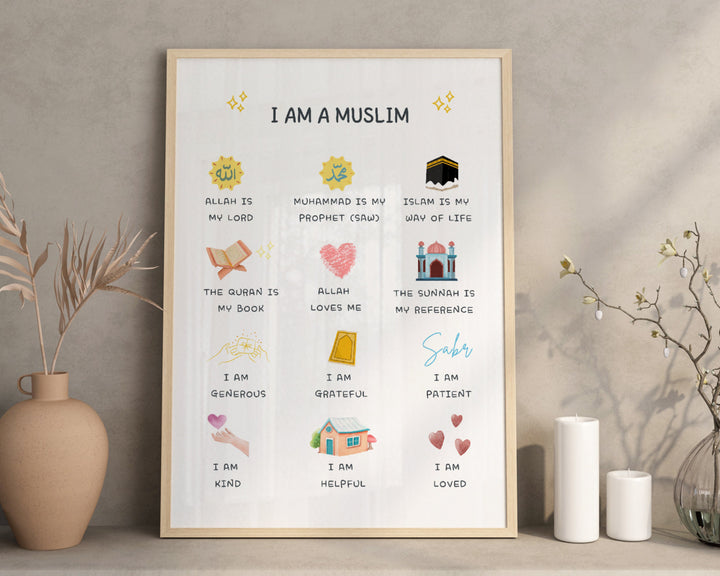 Islamic Affirmations print | Positive Affirmations for Muslim Kids | I am poster | Islamic Nursery Art