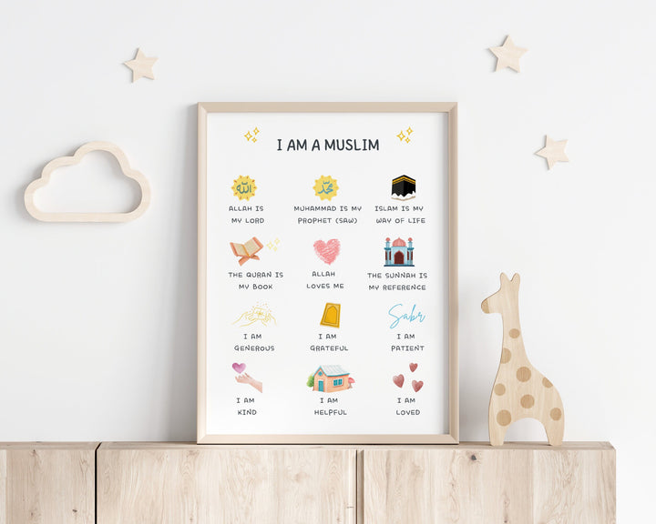 Islamic Affirmations print | Positive Affirmations for Muslim Kids | I am poster | Islamic Nursery Art