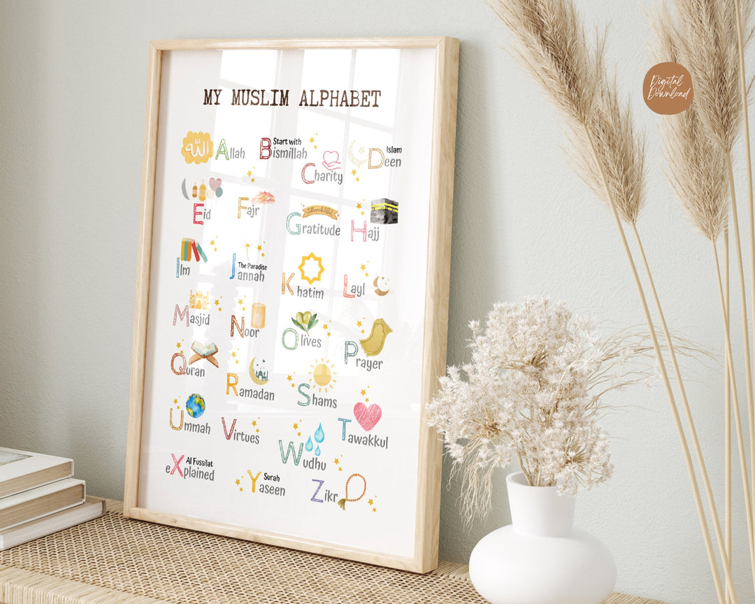 Islamic Alphabet Print | Islamic Kids Wall Art | Children's Room Decor | Islamic Nursery Print