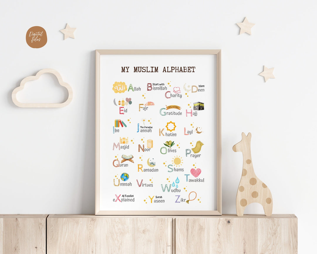 Islamic Alphabet Print | Islamic Kids Wall Art | Children's Room Decor | Islamic Nursery Print