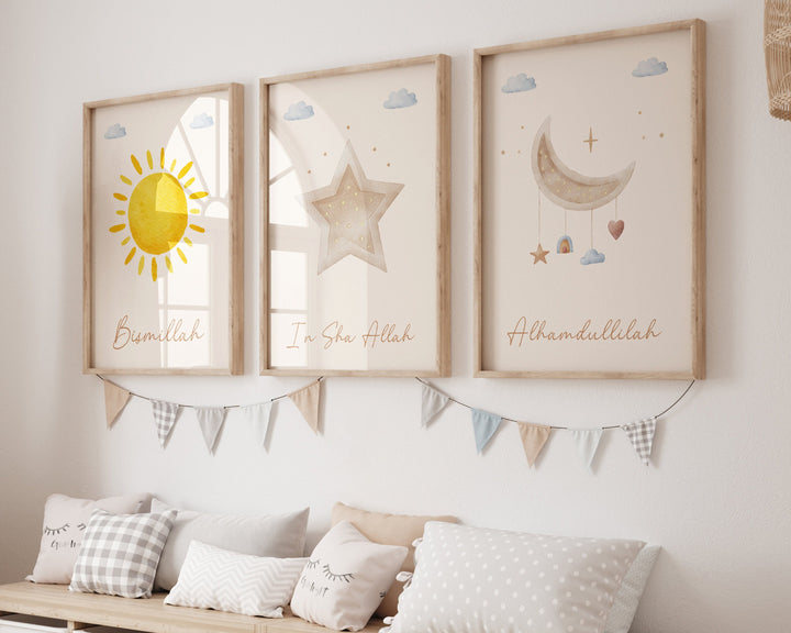 Boho Islamic Nursery Art Set (Set of 3) | Islamic Kids Print | Children's Wall Art | Islamic Nursery Decor